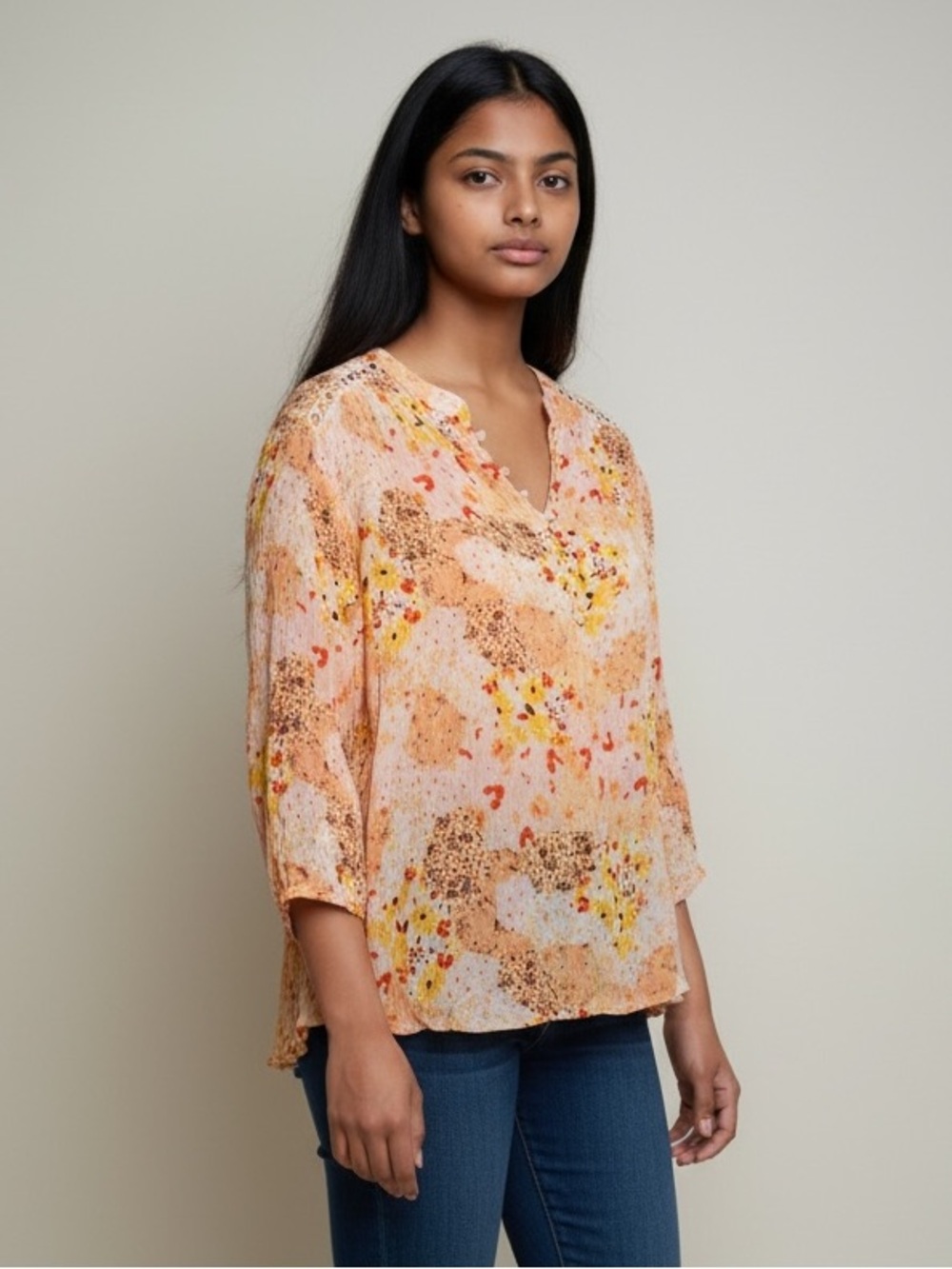Ava & Grace Floral Boho Blouse Size XL Peach Orange Lightweight Top